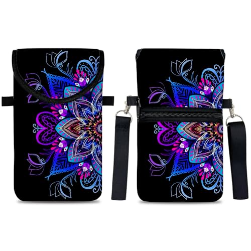 Neoprene Cell Phone Sleeve Pouch Case Bag with Crossbody Strap Neck Lanyard for Women 7.5 X 4.3 in Blue Flower - color: Blue Flower