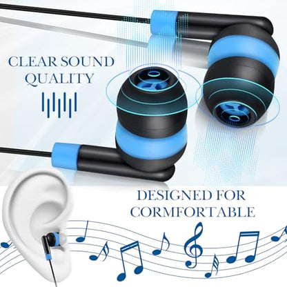 Kanayu 100 Pack Wired Earbuds Bulk for Classroom, No Mic 3.5mm, Blue - color: Blue