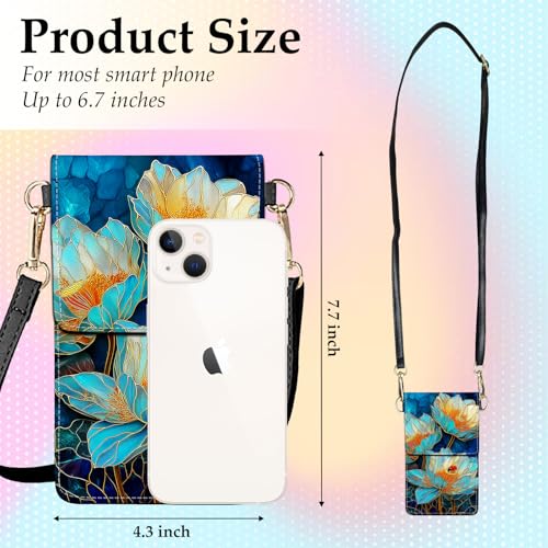 Small Crossbody Bags for Women Touchscreen Cell Phone Bag Cross Body Purses with adjustable Strap,Gifts For Teenage Girls - color: Lotus Flower & Ladybug