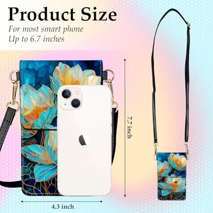 Small Crossbody Bags for Women Touchscreen Cell Phone Bag Cross Body Purses with adjustable Strap,Gifts For Teenage Girls - color: Lotus Flower & Ladybug