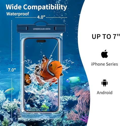 UNBREAKcable Waterproof Phone Pouch-2 Pack IPX8 Waterproof Phone Case for iPhone 16 15 14 13 12 11 Pro Max & Samsung S25 S24-Dry Bag & Travel Essentials for Beach, Pool, Kayak & Cruise-7" Black+Blue - color: Black + Blue