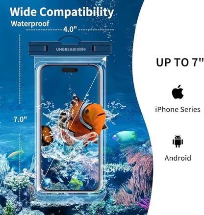 UNBREAKcable Waterproof Phone Pouch-2 Pack IPX8 Waterproof Phone Case for iPhone 16 15 14 13 12 11 Pro Max & Samsung S25 S24-Dry Bag & Travel Essentials for Beach, Pool, Kayak & Cruise-7" Black+Blue - color: Black + Blue