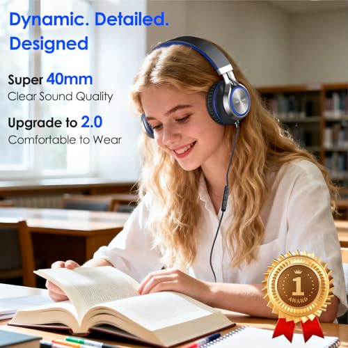 INFURTURE USB C Headphone for Kids & Adults Over-Ear Headphone with HD Mic - color: Blue