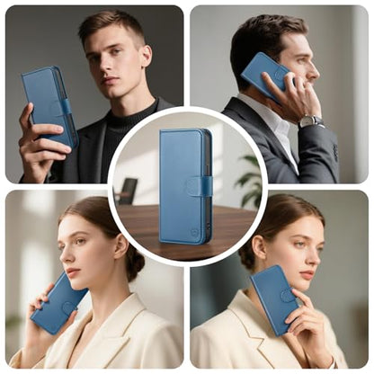 Compatible with iPhone 14 Pro Genuine Leather Case Wallet with Card Holder,Women Men Real Leather Flip Folio RFID Blocking Credit Card Slots Stand Phone Cover,for Apple 14 Pro 6.1,Light Blue - color: Light Blue, size: iPhone 14 Pro - 6.1"