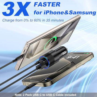 Type C Wall Charger,38W Dual-Port USB C Car Charger with 6ft USB C Cable