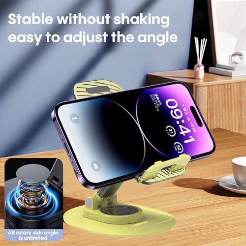Foldable Desktop Phone Holder, Phone Holder on Desk Compatible with iPhone15, 14, 13 Pro Max Mini, Suitable for 3.5-12.9 inch Phones and Tablet Computer. (Yellow) - color: Yellow