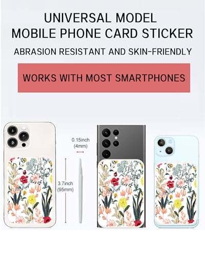 Dual Pocket Leather Phone Wallet Adhesive Stick On, Cute Card Holder, Credit Card Holder for Phone Case, Beautiful Colorful Flowers - color: Beautiful Colorful Flowers