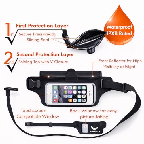 Ultimate Black Waterproof Running & Swimming Belt - Essentials Holder for Gym, Beach, Kayaking, Ski - Fits iPhone, Samsung - Touchscreen IPX8 Dry Waist Bag Pouch - Adventure-Ready Performance - color: Stylish Black