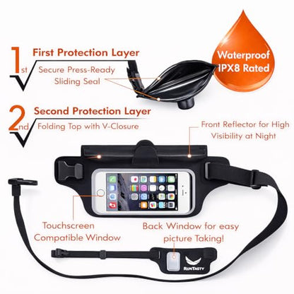 Ultimate Black Waterproof Running & Swimming Belt - Essentials Holder for Gym, Beach, Kayaking, Ski - Fits iPhone, Samsung - Touchscreen IPX8 Dry Waist Bag Pouch - Adventure-Ready Performance - color: Stylish Black