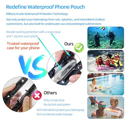 AiRunTech Waterproof Fanny Pack,Waterproof Phone Pouch for iPhone 16 15 14 13 12 11 Pro Max,IPX8 Dry Bag for Snorkeling Beach Cruise Kayaking Pool Swimming(Two Phone Cases+Two Waist Bags Set) - color: 2 * phone cases(black) + 2 * fanny packs(black+gray),
