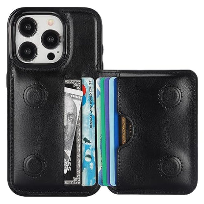 KIHUWEY Compatible with iPhone 15 Pro Wallet Case Credit Card Holder, Premium Leather Kickstand Flip Hidden Magnetic Clasp Durable Shockproof Protective Cover for iPhone 15 Pro 6.1 inch (Black) - color: Black