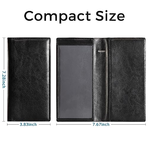 CoBak Checkbook Cover for Women & Men - PU Leather Case with RFID Blocking | Classic Design Check Book Holder for Personal and Business - color: Black