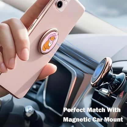 Phone Ring Holder Stand, Cowboy Cat Design, Rose Gold Metal Kickstand Compatible with iPhone & Samsung Galaxy - color: Cowboy Cat Magnetic Kickstand Grip
