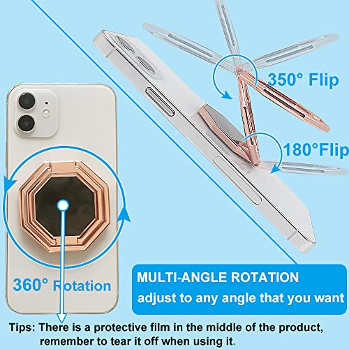 Cellphone Ring Holder Finger Kickstand, Foldable 360° Rotation Cell Phone Stand for Desk, Magnetic Car Mount, Metal Multi-Angle for Phone Back Grip Compatible with iPhone, iPad (Rose Gold) - color: Rose Gold