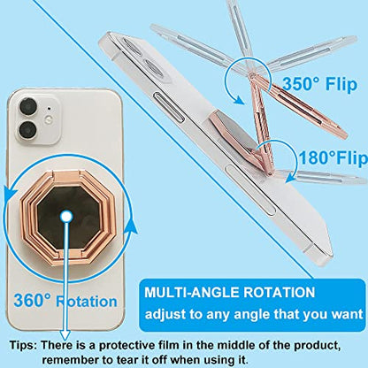 Cellphone Ring Holder Finger Kickstand, Foldable 360° Rotation Cell Phone Stand for Desk, Magnetic Car Mount, Metal Multi-Angle for Phone Back Grip Compatible with iPhone, iPad (Rose Gold) - color: Rose Gold