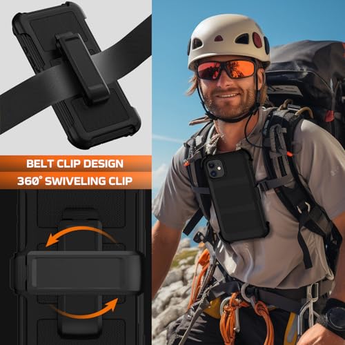 for iPhone 11 Case with Belt Clip Holster,Anti-Drop Shockproof Bumper Phone Cases w/2x Screen Protectors & Kickstand,Rugged Heavy Duty Military Grade Protective Defender Cover for Apple 11 (Black) - color: Black W/Belt Clip