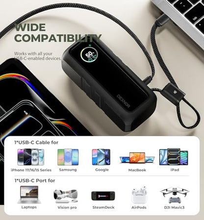 Dexnor 3-in-1 Portable Charger Power Bank 15,000mAh 65W with AC Wall Plug