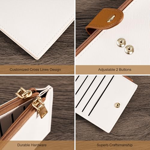 Travelambo RFID Wallet Women Bifold Multi Card Wallet Case with Zipper Pocke Credit Card Holder for Women - color: Beige & Deep Brown