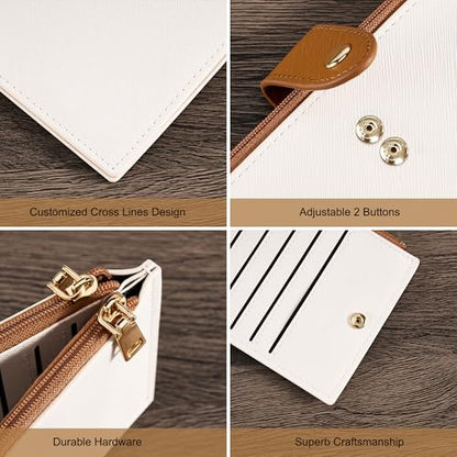 Travelambo RFID Wallet Women Bifold Multi Card Wallet Case with Zipper Pocke Credit Card Holder for Women - color: Beige & Deep Brown