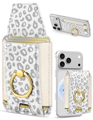 Shorogyt Compatible with Magsafe Wallet with Ring Grip Magnetic Card Holder - Cute Phone Wallets with Stand for iPhone 17/16/15/14/13/12 Series for Women Girls Gray Leopard Design, Fit 7 Cards - color: Gray Leopard
