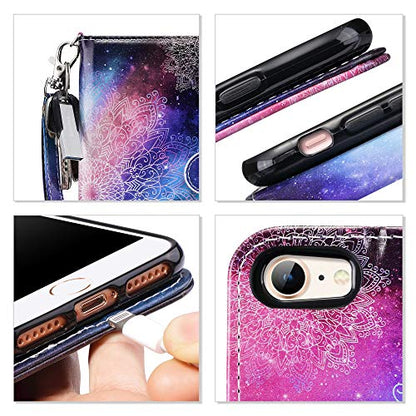 ULAK for iPhone SE 3(2022)/SE(2020)/8/7 Wallet Case Card Holder, Mandala | Premium PU Leather Flip Case with Kickstand Card Slots,RFID Blocking,Wrist Strap, Durable Shockproof Cover 4.7 Inch - color: Mandala