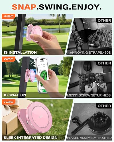 A2C Pink Alloy Magnetic Golf Cart Phone Holder, Golf Accessories for Women - color: Pink