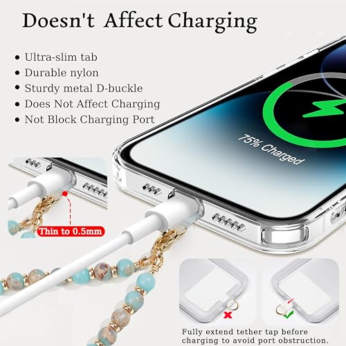 Marble Beaded Phone Wrist Strap for Women, Detachable Design - color: Green Peacock Agate