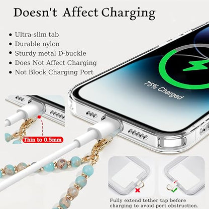 Marble Beaded Phone Wrist Strap for Women, Detachable Design - color: Green Peacock Agate