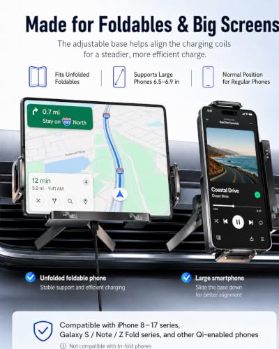 WINNES Wireless Car Charger Mount for Samsung Galaxy Z Fold 8 Ultra 7 6 5 4