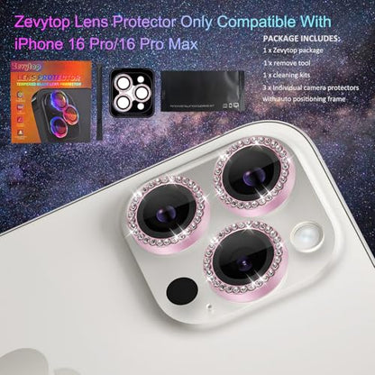 Camera Lens Protector for iPhone 16 Pro/16 Pro Max, Diamond Pink - color: Diamond Pink