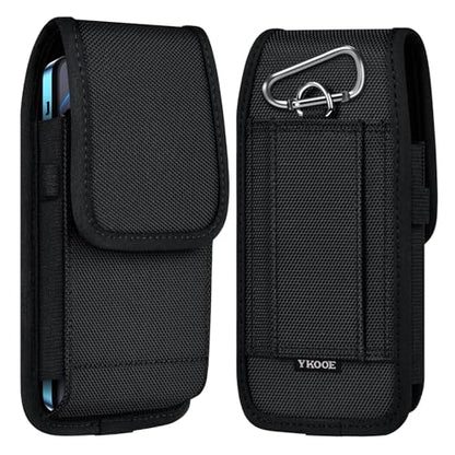 ykooe Cell Phone Pouch Nylon Belt Holster Case Compatible with iPhone 17 Air, 16/15/14/13/12/11 Pro Max & Plus, Samsung Galaxy S26/S25/S24/S23/S21 Plus and FE Models (No Clip), Black–XL - color: Black, size: XL