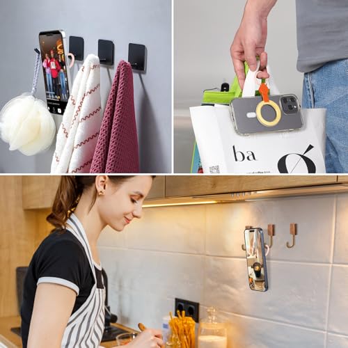 Magnetic Phone Ring Holder with Metal Ring Sticker, Long Grip as Hook, Cell Phone Grip for Hand Removable Finger Holder Compatible for MagSafe Sticker iPhone 17/16/15/14/13/12 Series,Yellow - color: Yellow with Red Center