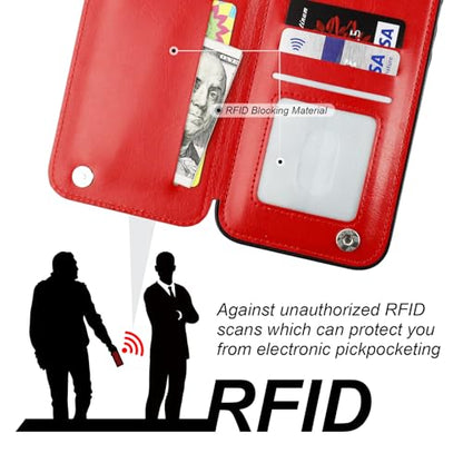 ONETOP for iPhone 16 Pro Max Wallet Case with Credit Card Holder,Red - color: Red