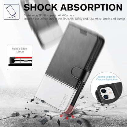 TUCCH Case Wallet for iPhone 11 (6.1"), RFID Blocking Folio, Black & White | 3 Card Holders, Kickstand, PU Leather, Magnetic Closure, Shockproof TPU Shell, Protective Flip Cover - color: Black & White