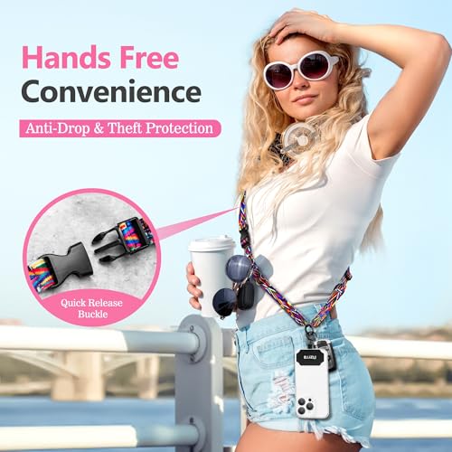 Azrra Phone Lanyard Crossbody, Phone Strap Crossbody with 2 Tether Tabs - color: Colorful