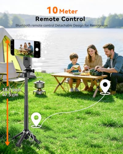 CloudValley Magnetic Mini Selfie Stick Tripod, 4-in-1 Pocket Size Phone Tripod with 360° Rotation, Choice Rechargeable Bluetooth Remote, Foldable Handle Grip, Compatible with MagSafe iPhone - style: No Light
