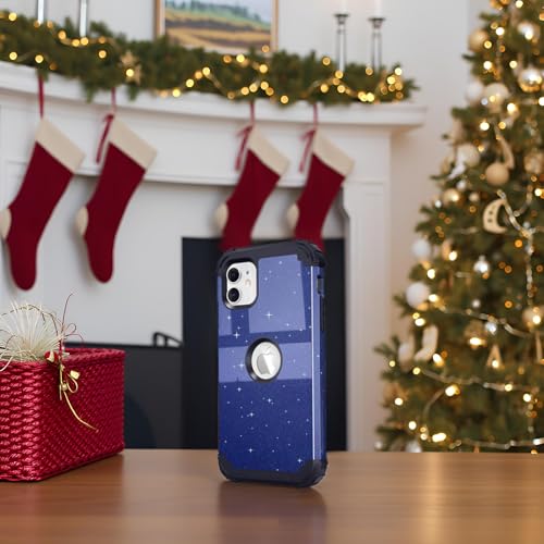 IDweel for iPhone 11 Case with Screen Protector for Men, Luxury Hybrid 3 in 1 Shockproof Slim Fit Heavy Duty Protection Hard PC Cover Soft Silicone Bumper Full Body Case,Glitter Blue Black - color: Glitter Blue Black