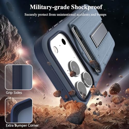 Nvollnoe for iPhone 17 Pro Case with Card Holder & Screen Protector, Compatible with Magsafe, Built-in Kickstand, Detachable Magnetic Wallet Case for iPhone 17 Pro(Blue) - color: Blue