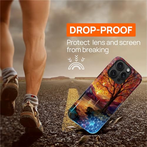 Magnetic Phone Case for iPhone 16 Pro Max,Compatible with MagSafe,Durable 2 Layers Full Covered Shockproof Protective Cover-Stained Glass Sunrise Fall Leaves - color: Stained Glass Sunrise Fall Leaves, size: iPhone 16 Pro Max
