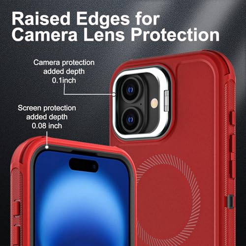 YKHJKLEC for iPhone 16 Case, Military Grade 3 in 1 Heavy Duty Shockproof/Drop Proof/Dust Proof with Kickstand Case, with 2 x Tempered Glass Screen Protector & 1 x Wrist Strap (ZJ-Red/Black) - color: ZJ-Red/Black