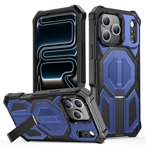 for iPhone 17 Pro Max Case with Kickstand, [15FT Military-Grade Drop Protection] [Compatible with MagSafe] Rugged Shockproof Heavy Duty Magnetic iPhone 17 Pro Max Phone Case Cover (Blue) - color: Blue