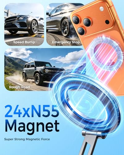 Upgraded 360° Rotation Vacuum Magnetic Phone Holder Stand for iPhone 17 - color: Black