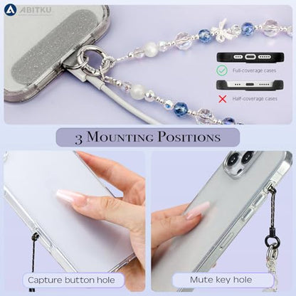 Phone Charm, Pearl Crystal Beaded Wrist Strap for Women, Hands-free, Drop-proof and Anti-theft, Detachable, with Tether Tab & Black Lanyard Strap - color: Knots Oceans