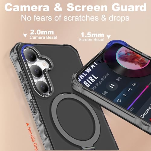 Compatible with Samsung Galaxy S24 Plus/S25 Plus Case 6.7'' Cute Wavy Frame with Magnetic Stand [Compatible with Mag-Safe] Military-Grade Translucent Phone Case for Women Girls, Black - color: Black, size: Samsung Galaxy S24 Plus /Samsung Galaxy S25 Plus