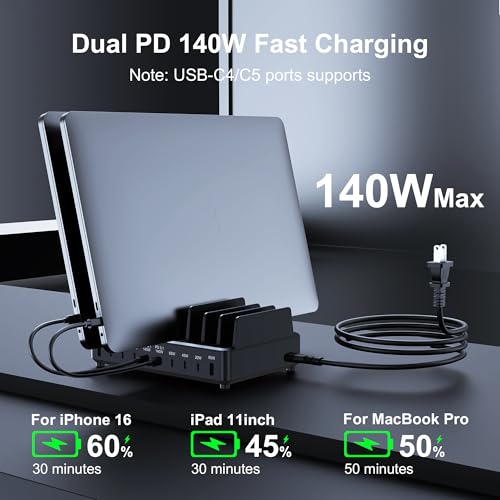 600W USB C Charging Station with Charging Stand (Black)