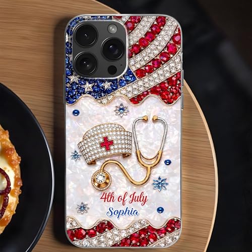 4th of July Nurse Hat, Personalized Clear Phone Case, Gift for Nurses Custom Smartphone Cover Unique Independence Day Present Protective Accessories