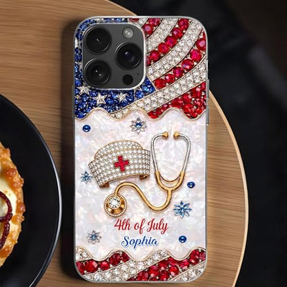4th of July Nurse Hat, Personalized Clear Phone Case, Gift for Nurses Custom Smartphone Cover Unique Independence Day Present Protective Accessories