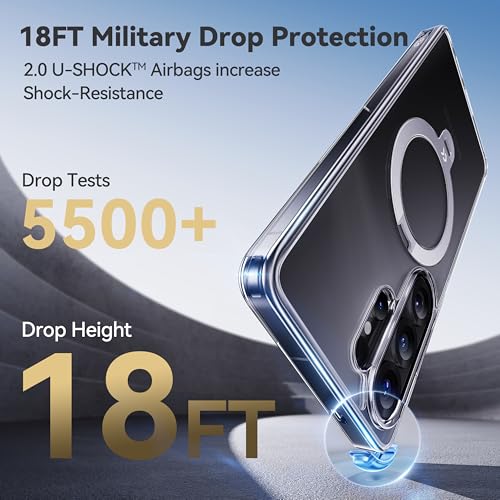 CASEKOO Clear for 26U Case with 360 Spin Magnetic Stand, Fit for MagSafe | 360 Spin Magnetic Stand, Fit for MagSafe, 18FT MIL-STD Protection, Invisible Ring Holder Phone Case - color: Optically Clear