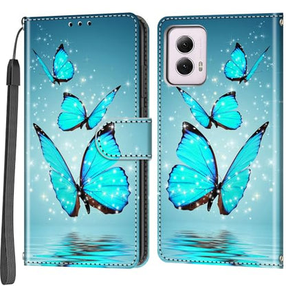 Case Wallet for Motorola Moto G Power 5G 2024, Three Butterfly | Kickstand, 3 Card Holder, Shockproof TPU Interior Shell, PU Leather, Magnetic Flip Cover, Lanyard Strap - color: Pic:10