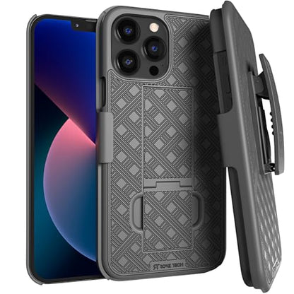 Designed for iPhone 13 Pro Max Case with Belt Clip Holster | Rugged Holster & Protective Phone Case Combo with Anti-Slip Texture - Black - style: iPhone 13 Pro Max